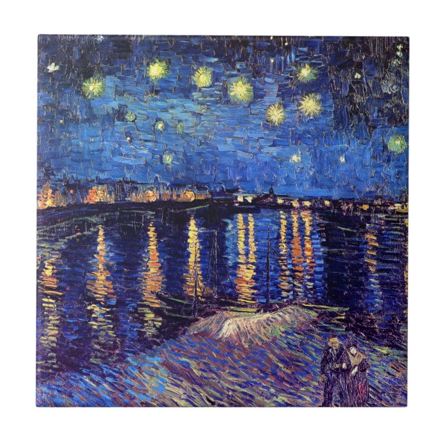 Azulejo De Cerámica Vincent Van Gogh - Noche estrellada sobre el Ródan (Frente)