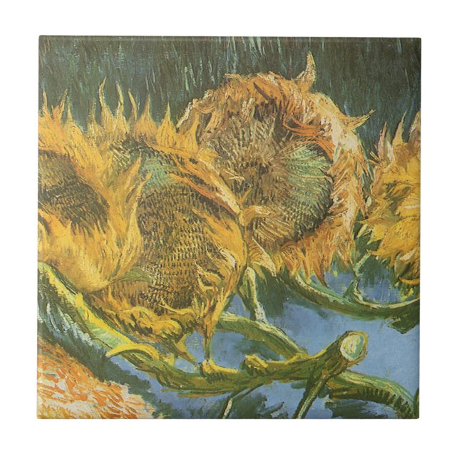 Azulejo De Cerámica Vincent van Gogh - Still Life: Cuatro girasoles co (Frente)
