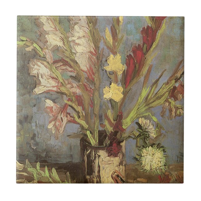 Azulejo De Cerámica Vincent van Gogh - Vase de vida fija con Gladioli (Frente)