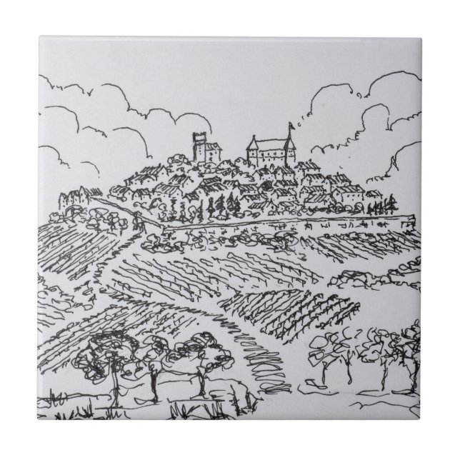Azulejo De Cerámica Viñedos de Sancerre| Valle del Loira, Francia (Frente)