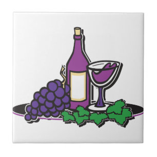 Azulejo De Cerámica Vino rojo y uvas moradas