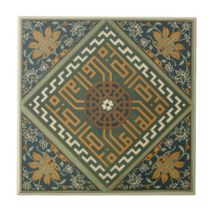Azulejo De Cerámica Vintage 1884 Arte Cerámico Verde Ornamental
