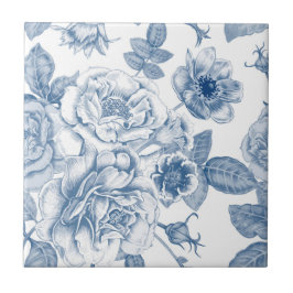 Azulejo De Cerámica Vintage azul blanco estampado floral decoración de