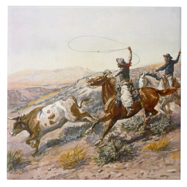 Azulejo De Cerámica Vintage Buccaroos Charles Marion Russell (Frente)