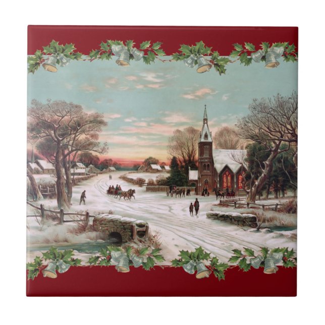 Azulejo De Cerámica Vintage Christmas Eve Tile (Frente)