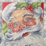 Azulejo De Cerámica Vintage Christmas, Jolly Santa Claus con su Gorra<br><div class="desc">Ilustracion de la Vintage. Imagen de feriado navideño con un retrato de un retro Santa Claus (un feliz San Nicolás) con ungüento y bayas en su difuso gorra. ¡Ho ho ho ho y Merry Christmas!</div>
