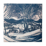 Azulejo De Cerámica Vintage Christmas, Winter Mountain Landscape<br><div class="desc">Ilustracion de época Victorian Era Merry diseño navideño con un paisaje nevado de invierno. Árboles y montañas cubiertas de nieve con un pueblo a lo lejos al amanecer. ¡Felices fiestas y saludos de temporada!</div>