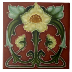 Azulejo de cerámica vintage con estampado floral A