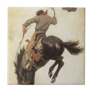 Azulejo De Cerámica Vintage Cowboy, Bronco Buster Study by NC Wyeth