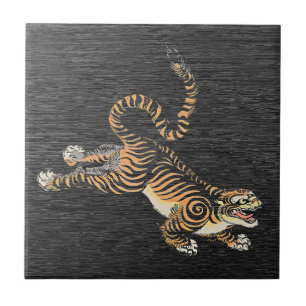 Azulejo de cerámica vintage de tigre Ukiyo-e japon