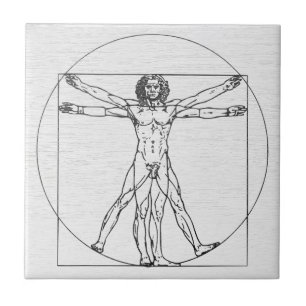 Azulejo de cerámica vintage del hombre vitruviano