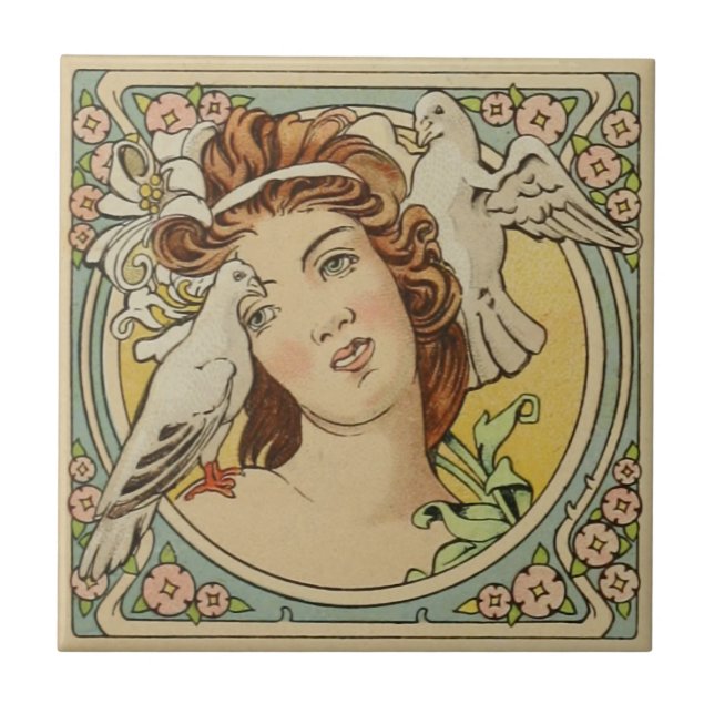 Azulejo De Cerámica Vintage francés Art Nouveau cerámica (Frente)