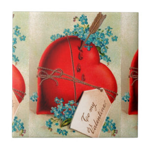 Azulejo De Cerámica Vintage Gran Corazón de Sangrado Rojo San Valentín