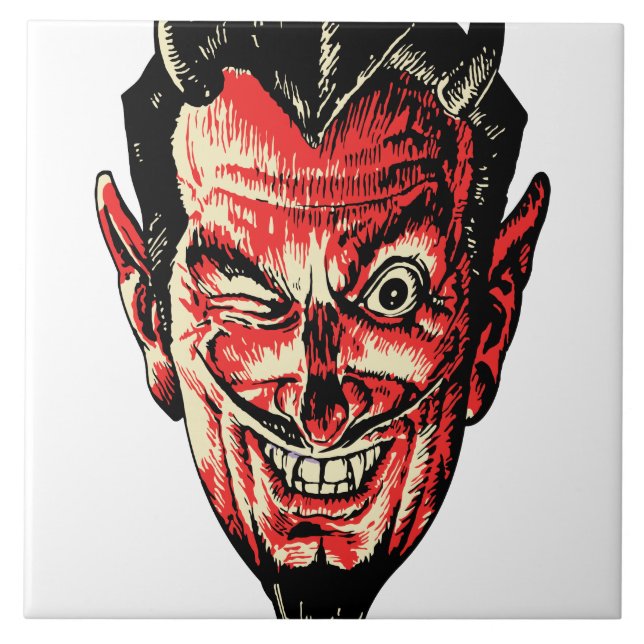 Azulejo De Cerámica Vintage Halloween Red Devil Head (Frente)