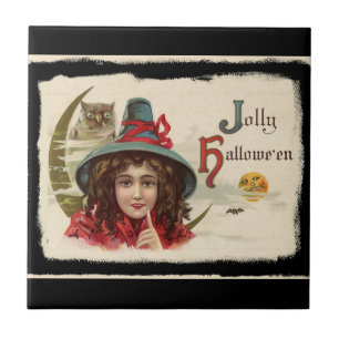 Azulejo De Cerámica Vintage Jolly Halloween Witch