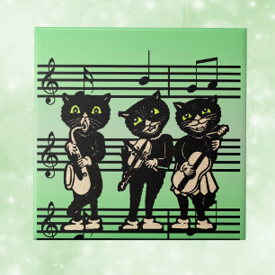 Azulejo De Cerámica Vintage Musician Black Cats Music Notes