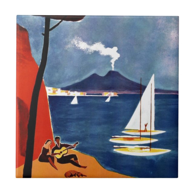 Azulejo De Cerámica Vintage Napoli Travel Love Romance (Frente)