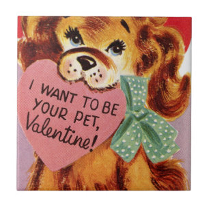 Azulejo De Cerámica Vintage Puppy aguanta Corazón Valentine