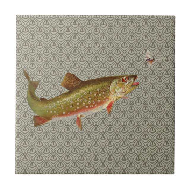 Azulejo De Cerámica Vintage Rainbow Trout Fly Fishing (Frente)