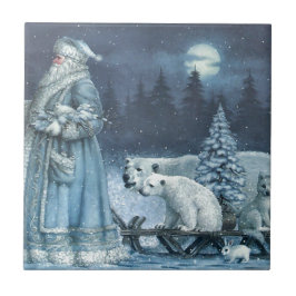 Azulejo De Cerámica Vintage Winter Santa con osos polares