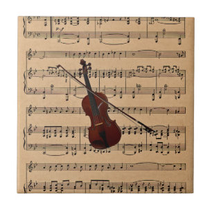 Azulejo De Cerámica Violín con fondo de partitura
