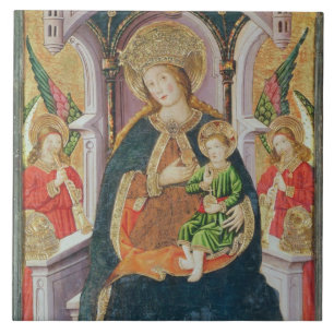 Azulejo De Cerámica Virgen y niño con los músicos del ángel