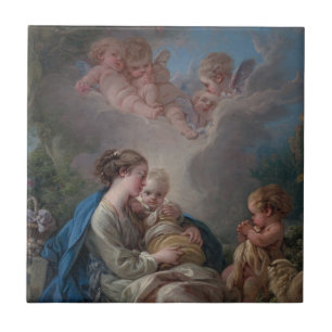 Azulejo De Cerámica Virgen y niño con San Juan Bautista