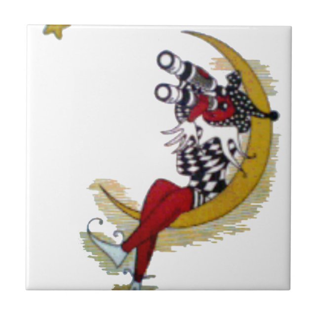 Azulejo De Cerámica Vista cósmica: El elfo en la aventura lunar (Frente)