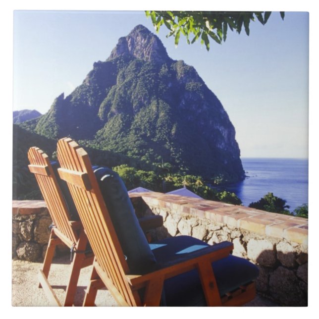 Azulejo De Cerámica Vista de Gros Piton desde Stonefield Estate Villa (Frente)