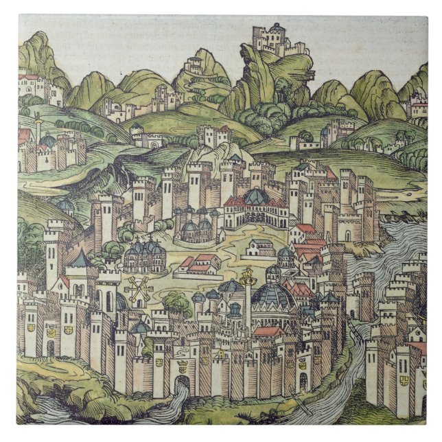 Azulejo De Cerámica Vista de la ciudad emparedada de Constantinopla, (Frente)