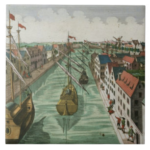 Azulejo De Cerámica Vista de la puerta de Kettel en Delft (grabado)