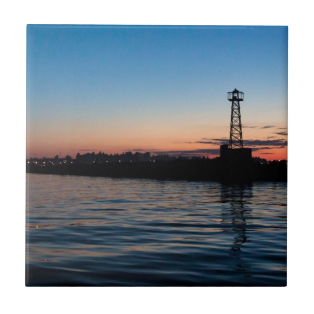 Azulejo De Cerámica Vista de Montevideo en el amanecer, Uruguay (Frente)