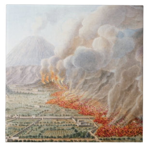 Azulejo De Cerámica Vista de una erupción del monte Vesubio que