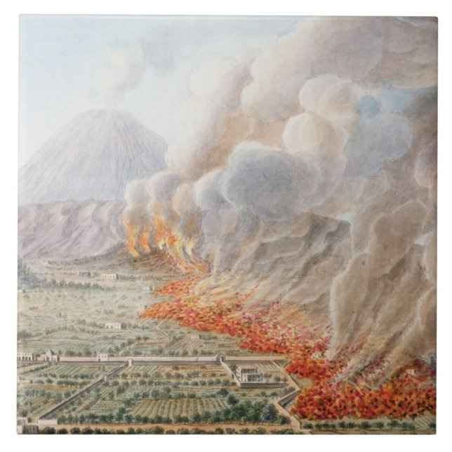 Azulejo De Cerámica Vista de una erupción del monte Vesubio que (Frente)
