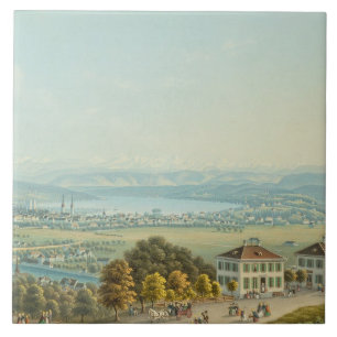 Azulejo De Cerámica Vista de Zurich, c.1840 (w/c)