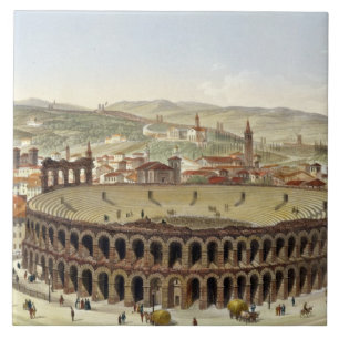 Azulejo De Cerámica Vista del Amphitheatre romano, Verona, b grabado