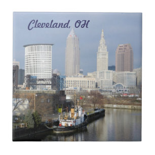 Azulejo De Cerámica Vista del río, mosaico de Cleveland OH