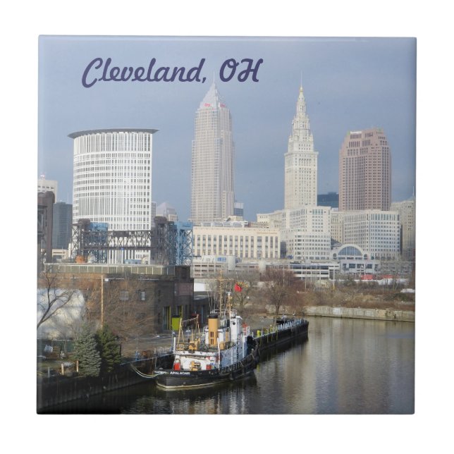Azulejo De Cerámica Vista del río, mosaico de Cleveland OH (Frente)