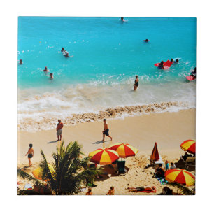 Azulejo De Cerámica Vista elevada de la escena de la playa de Waikiki,