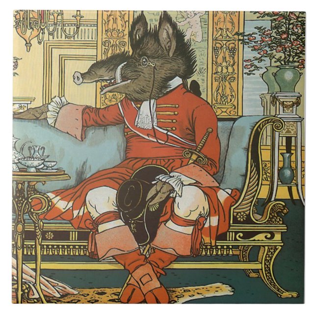 Azulejo De Cerámica Walter Crane Beauty & Beast c1885 Repro Beast Tile (Frente)