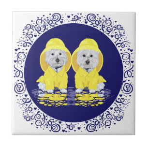Azulejo De Cerámica West Highland White Terriers Lluvia