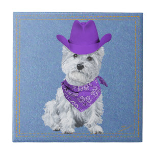 Azulejo De Cerámica Westie Vaquero en Denim
