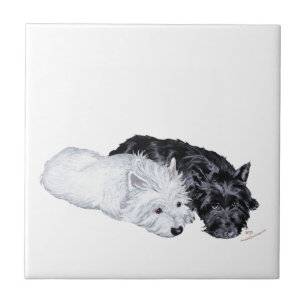 Azulejo De Cerámica Westie y Scottie a gusto