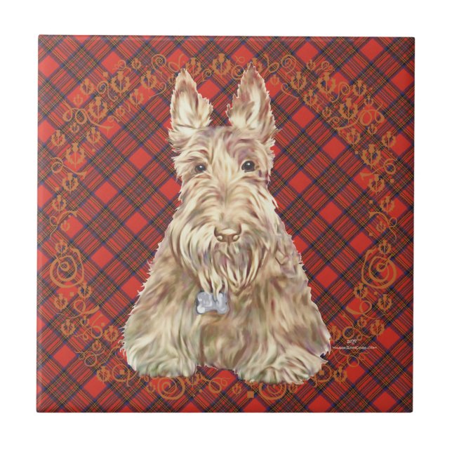 Azulejo De Cerámica Wheaten Scottie Tartan (Frente)