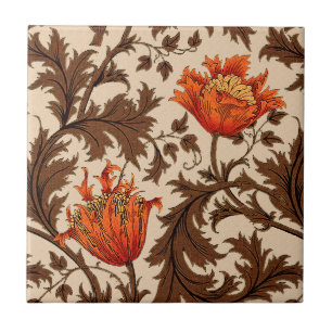 Azulejo De Cerámica William Morris Anemone, Beige, Brown y Rust