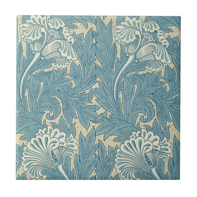 Azulejo De Cerámica William Morris Classic Tulip Blue Floral (Frente)