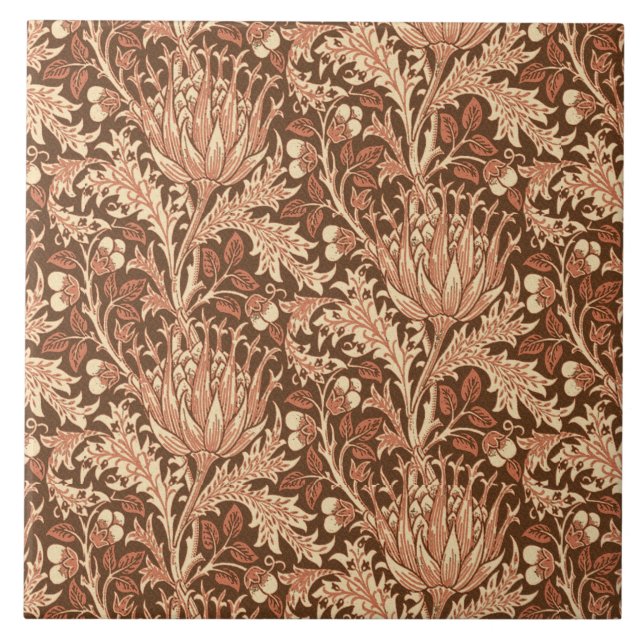 Azulejo De Cerámica William Morris Damask, Brown & Beige (Frente)
