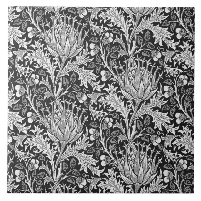 Azulejo De Cerámica William Morris Damask, gris oscuro (Frente)