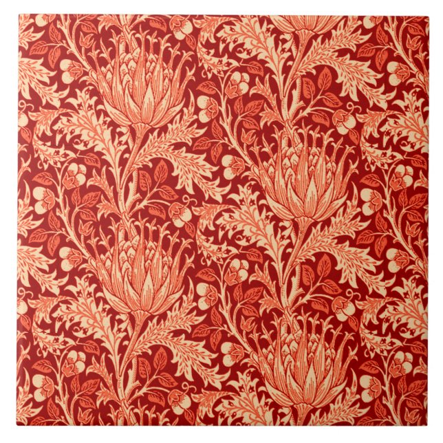Azulejo De Cerámica William Morris Damask, Naranja profundo (Frente)
