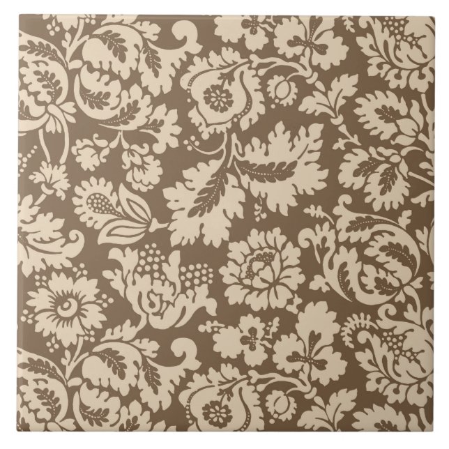 Azulejo De Cerámica William Morris Floral Damask, Taupe Tan y Beige (Frente)
